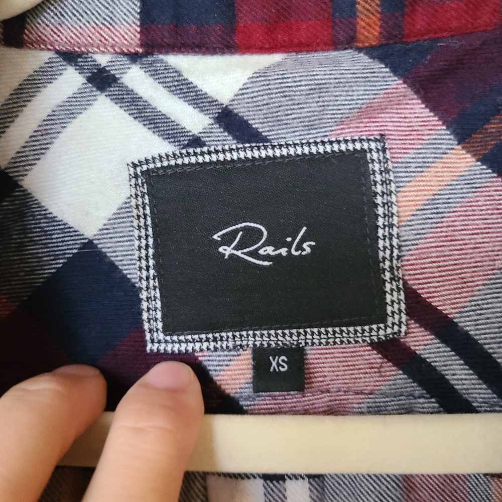 Rails Red Navy Plaid Button Down Flannel Shirt - image 2